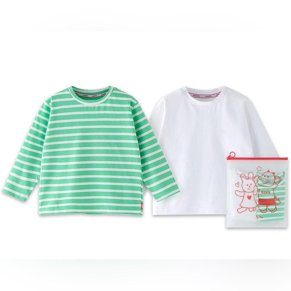 Kids Striped and Solid Shirt Set - Green and White size 4T